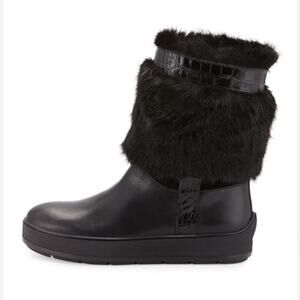 Aquatalia Kamila Black Leather Faux Fur‎ Snow Boots Size 8